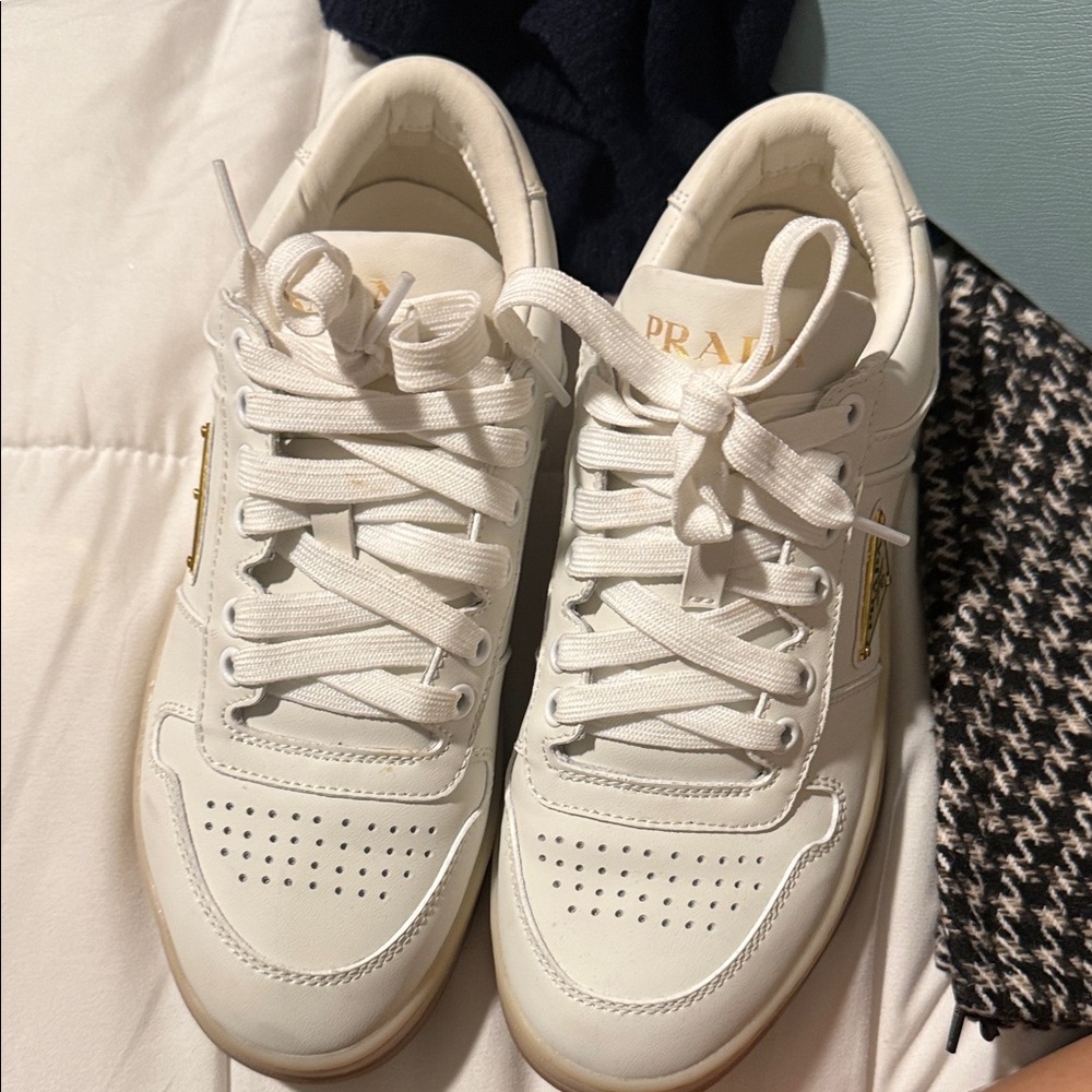 Prada Cream Sneakers with Brown Accents - Picture 5 of 7